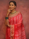 Banarasee Handwoven Semi Silk Shibori Dye Saree With Zari Border-Red & White