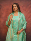 Banarasee Semi-Silk Zari Design Salwar Kameez Fabric With Dupatta Set-Sea Green