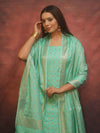 Banarasee Semi-Silk Zari Design Salwar Kameez Fabric With Dupatta Set-Sea Green