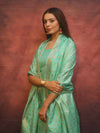 Banarasee Semi-Silk Zari Design Salwar Kameez Fabric With Dupatta Set-Sea Green