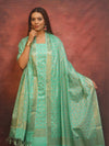 Banarasee Semi-Silk Zari Design Salwar Kameez Fabric With Dupatta Set-Sea Green