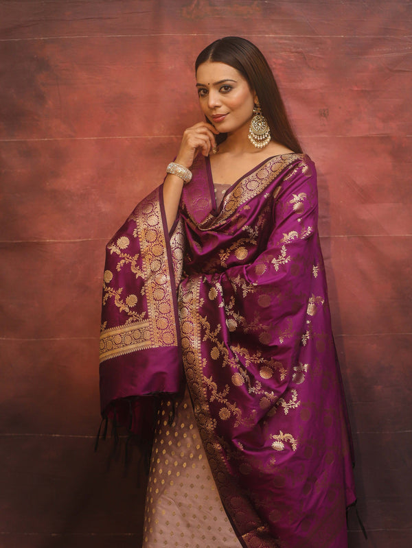 Banarasee Semi-Silk Salwar Kameez Fabric With Contrast Dupatta Set-Violet