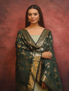 Banarasee Semi-Silk Salwar Kameez Fabric With Contrast Dupatta Set-Green