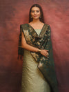 Banarasee Semi-Silk Salwar Kameez Fabric With Contrast Dupatta Set-Green