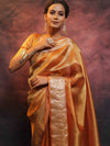 Banarasee Handwoven Plain Tissue Zari Border Saree-Gold