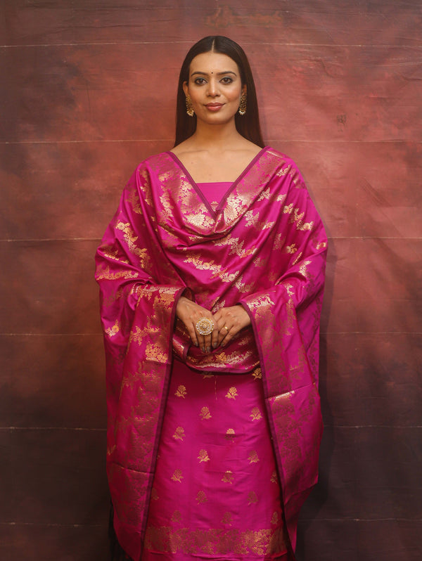 Banarasee Semi-Silk Salwar Kameez Fabric With Dupatta Set-Pink