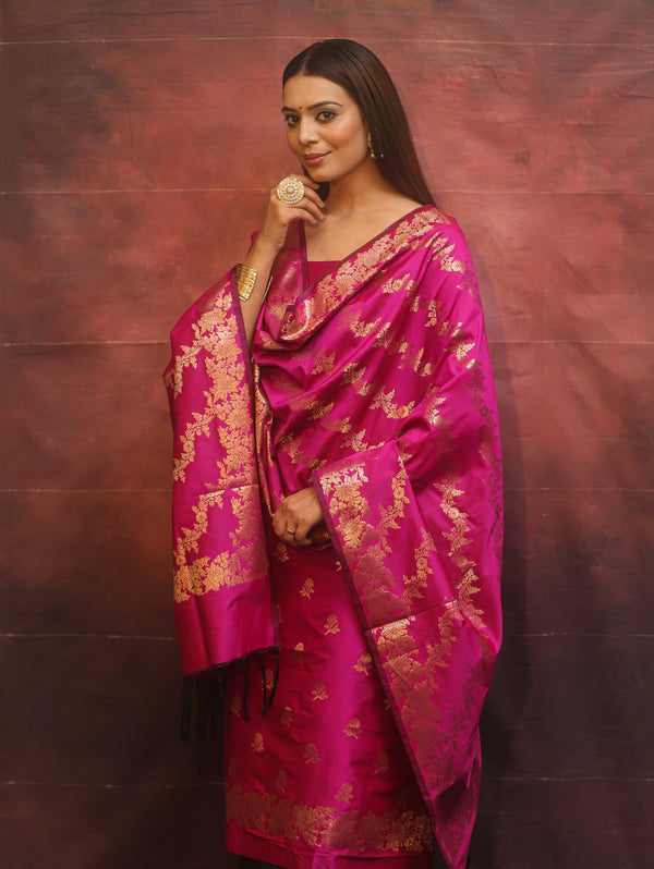 Banarasee Semi-Silk Salwar Kameez Fabric With Dupatta Set-Pink