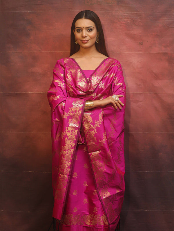 Banarasee Semi-Silk Salwar Kameez Fabric With Dupatta Set-Pink