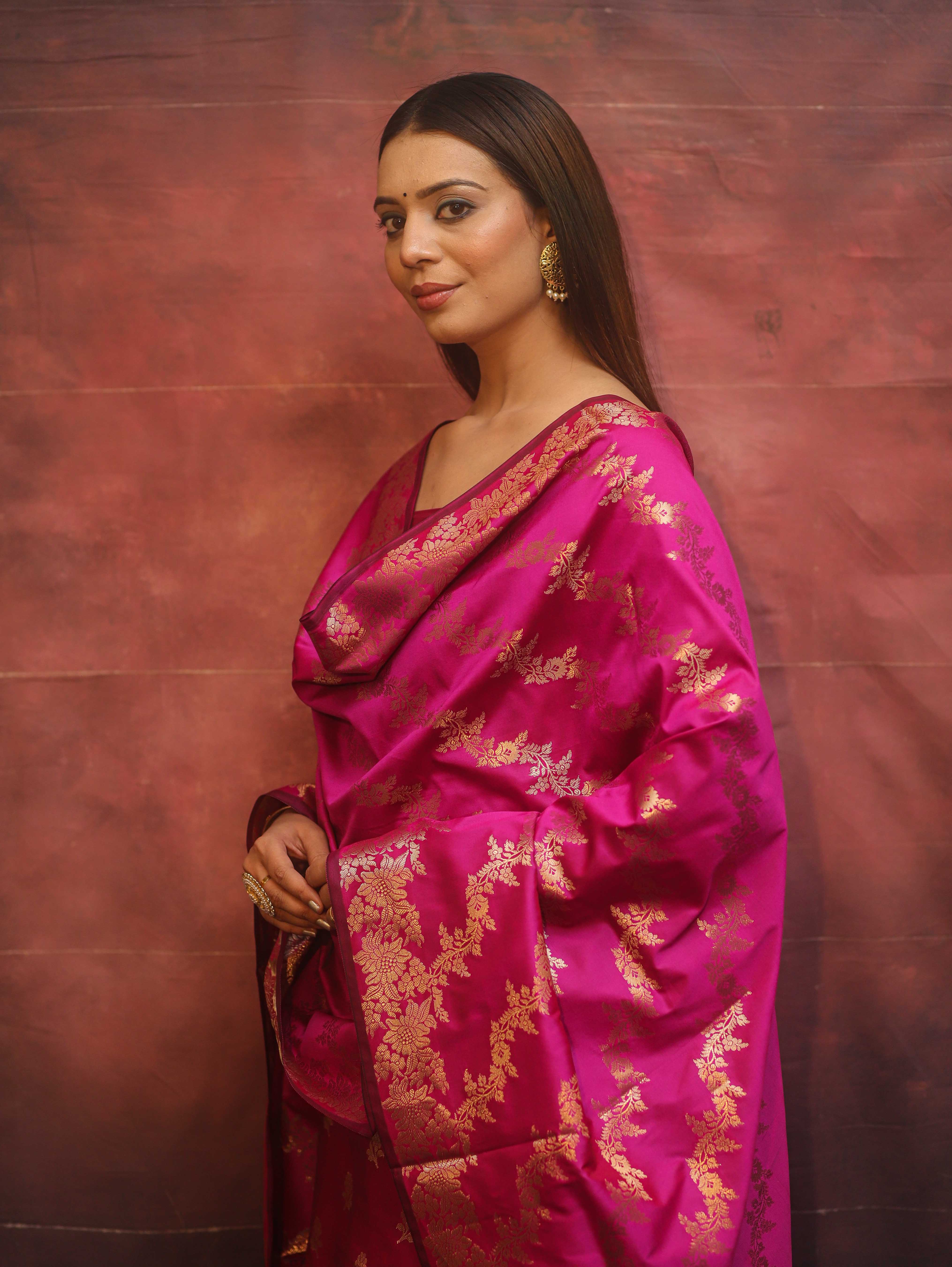 Banarasee Semi-Silk Salwar Kameez Fabric With Dupatta Set-Pink