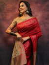 Banarasee Cotton Silk Saree With Resham Border & Pallu-Red