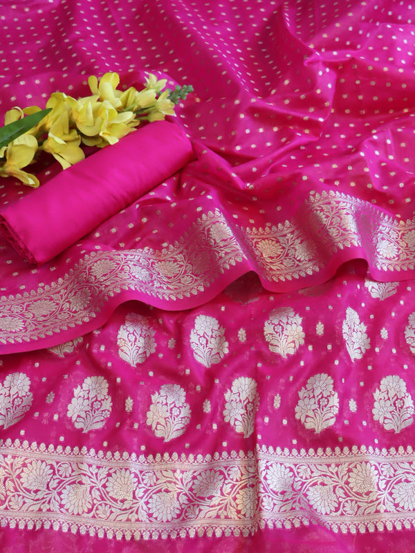 Banarasee Georgette Salwar Kameez Fabric With Dupatta Set-Pink