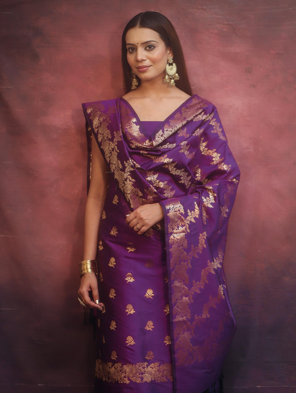 Banarasee Semi-Silk Salwar Kameez Fabric With Dupatta Set-Violet