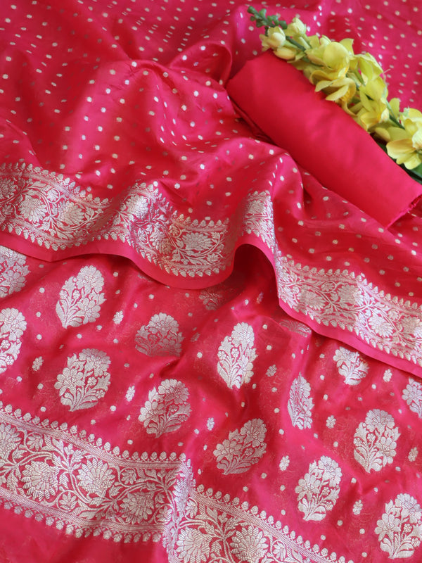 Banarasee Georgette Salwar Kameez Fabric With Dupatta Set-Red