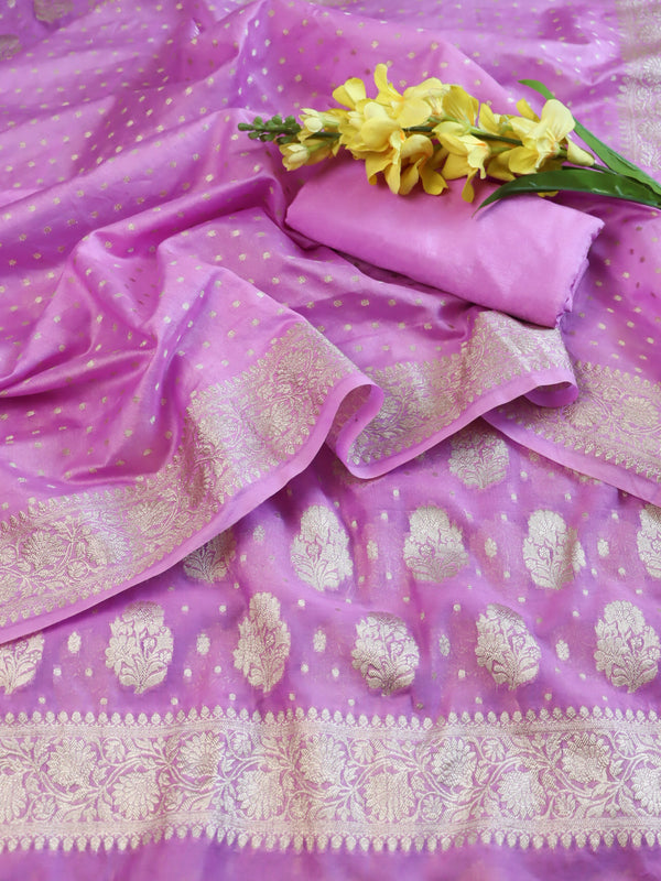 Banarasee Georgette Salwar Kameez Fabric With Dupatta Set-Lavender