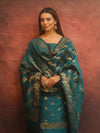 Banarasee Semi-Silk Salwar Kameez Fabric With Dupatta Set-Rama Green
