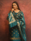 Banarasee Semi-Silk Salwar Kameez Fabric With Dupatta Set-Rama Green