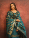 Banarasee Semi-Silk Salwar Kameez Fabric With Dupatta Set-Rama Green