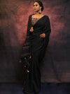Banarasee Semi Silk Saree With Lace & Sequin Work & Printed Blouse-Black