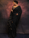Banarasee Semi Silk Saree With Lace & Sequin Work & Printed Blouse-Black