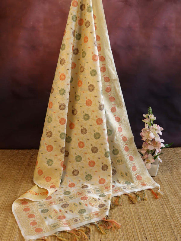 Banarasee Cotton Silk Jaal Design Dupatta-White