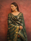 Banarasee Semi-Silk Salwar Kameez Fabric With Dupatta Set-Green