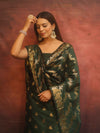 Banarasee Semi-Silk Salwar Kameez Fabric With Dupatta Set-Green