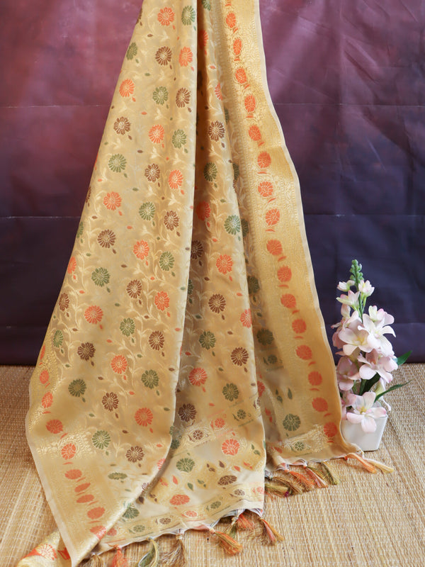 Banarasee Cotton Silk Jaal Design Dupatta-Beige