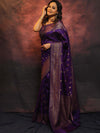 Banarasee Semi-Chiffon Saree With Antique Gold Zari Work-Violet