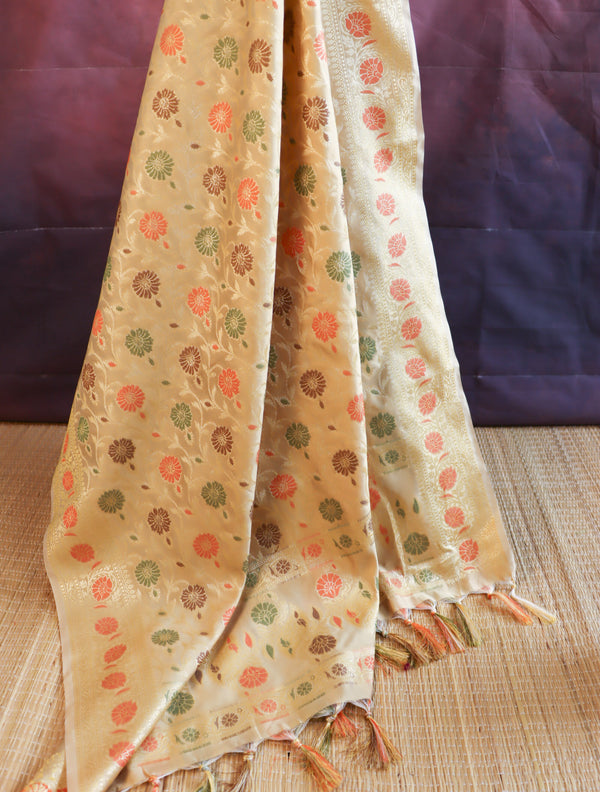 Banarasee Cotton Silk Jaal Design Dupatta-Beige