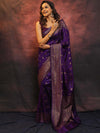 Banarasee Semi-Chiffon Saree With Antique Gold Zari Work-Violet