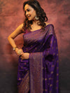 Banarasee Semi-Chiffon Saree With Antique Gold Zari Work-Violet