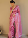 Banarasee Kubera Pattu Soft Silk Saree With Silver Zari Work-Onion Pink