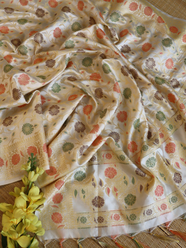 Banarasee Cotton Silk Jaal Design Dupatta-White