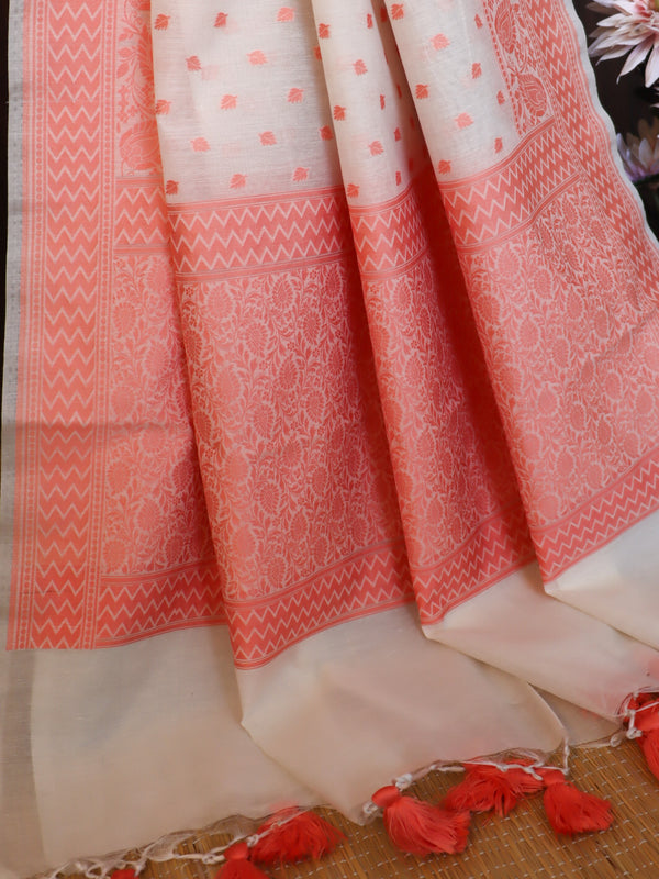 Banarasee Cotton Resham Work Dupatta-White