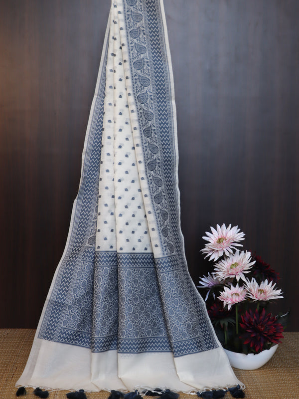Banarasee Cotton Resham Work Dupatta-White