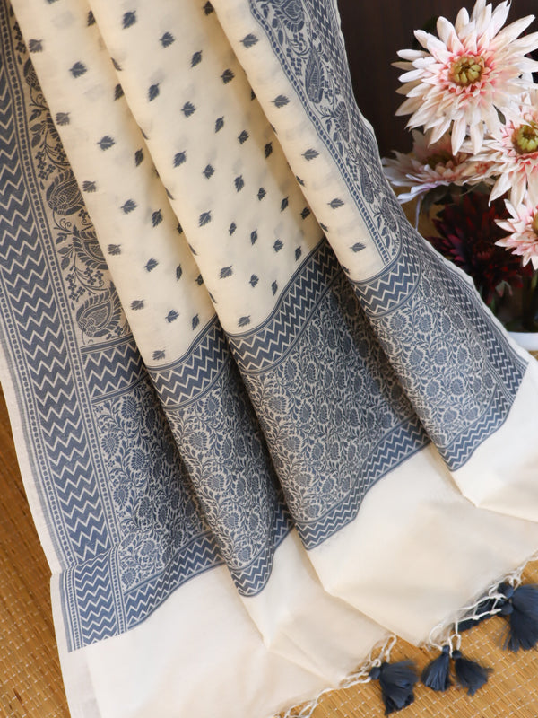 Banarasee Cotton Resham Work Dupatta-White