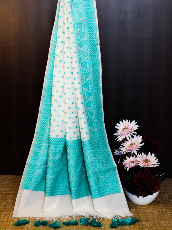 Banarasee Cotton Resham Work Dupatta-White