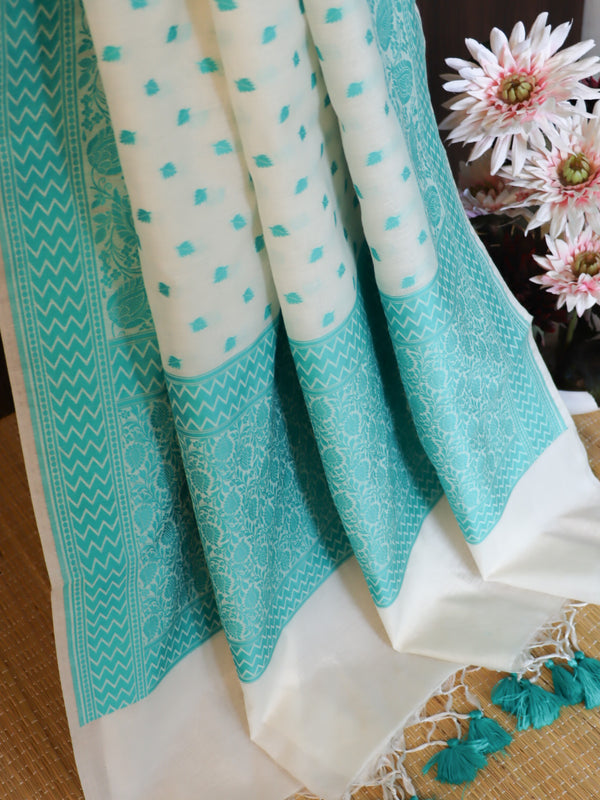 Banarasee Cotton Resham Work Dupatta-White