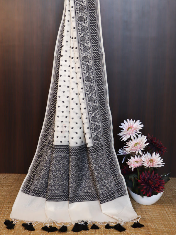 Banarasee Cotton Resham Work Dupatta-White