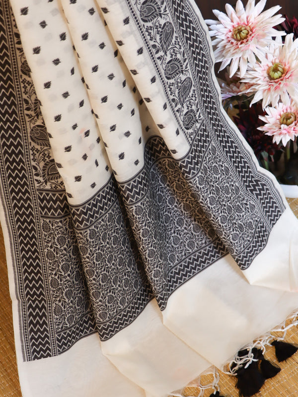 Banarasee Cotton Resham Work Dupatta-White