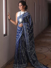 Handloom Mul Cotton Hand-Block Print Saree-Blue