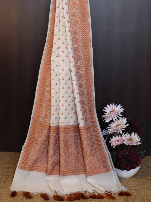 Banarasee Cotton Resham Work Dupatta-White