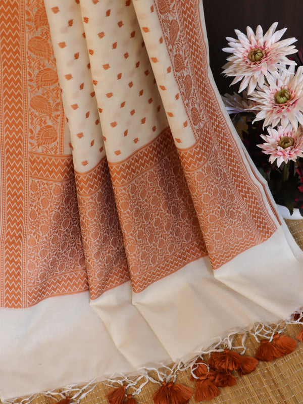 Banarasee Cotton Resham Work Dupatta-White