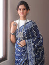 Handloom Mul Cotton Hand-Block Print Saree-Blue