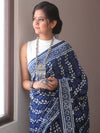 Handloom Mul Cotton Hand-Block Print Saree-Blue