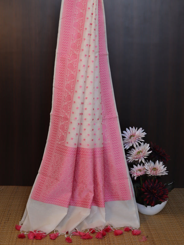 Banarasee Cotton Resham Work Dupatta-White