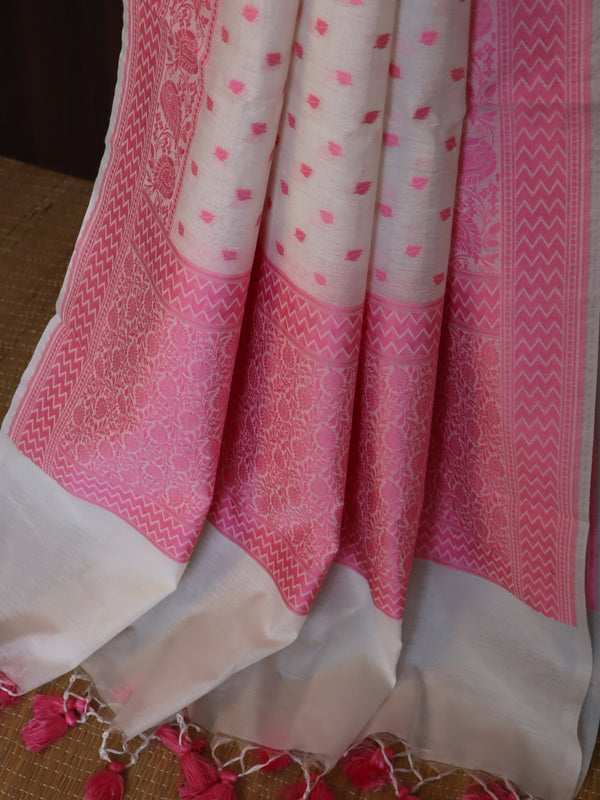 Banarasee Cotton Resham Work Dupatta-White