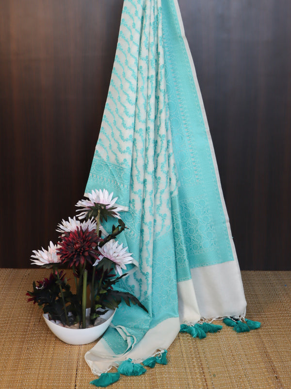 Banarasee Cotton Resham Work Dupatta-White