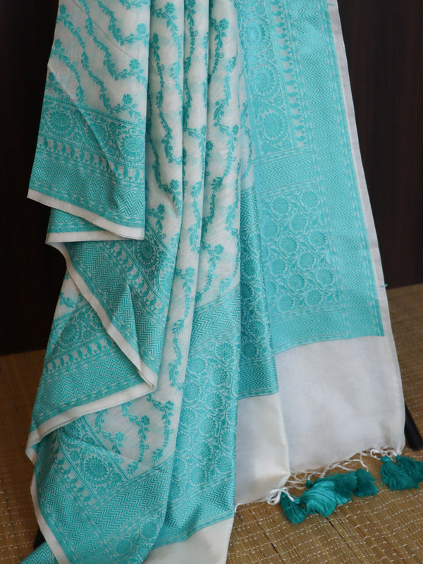 Banarasee Cotton Resham Work Dupatta-White