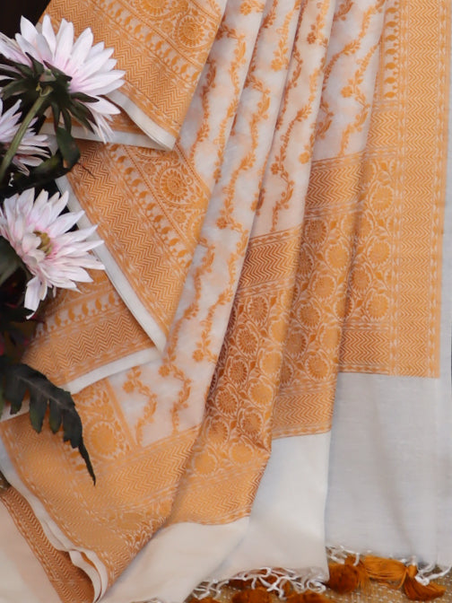 Banarasee Cotton Resham Work Dupatta-White